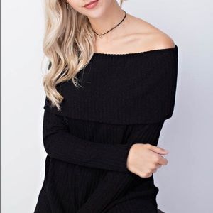 Black Off The Shoulder Ribbed Sweater